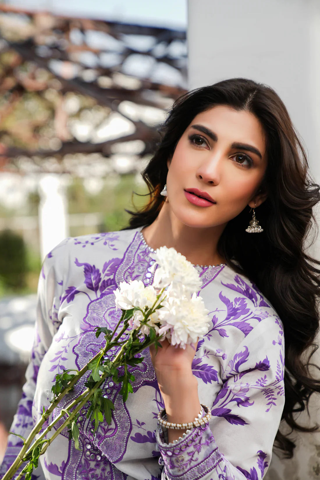 Aneelas White Purple Lawn -25