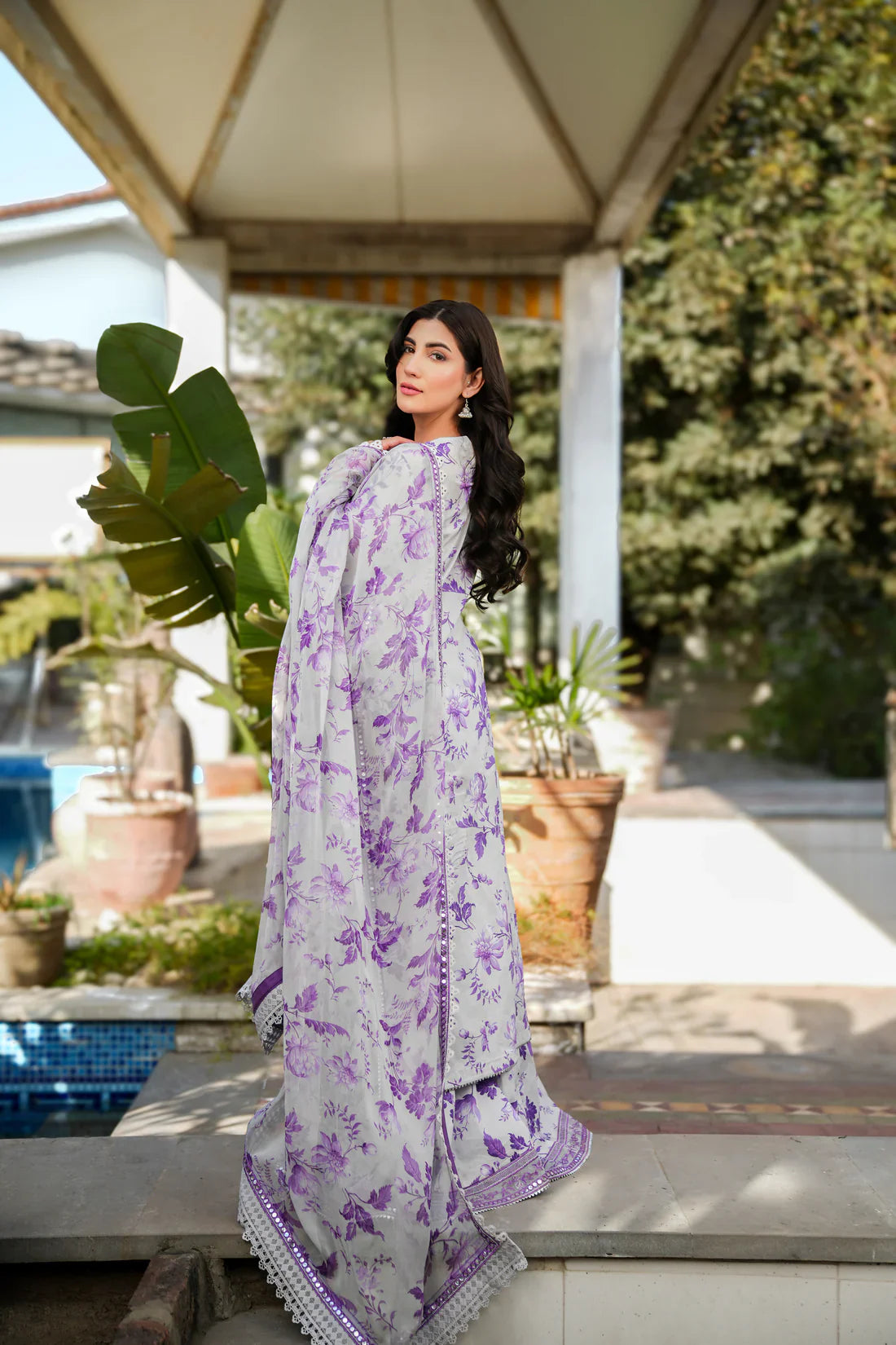 Aneelas White Purple Lawn -25