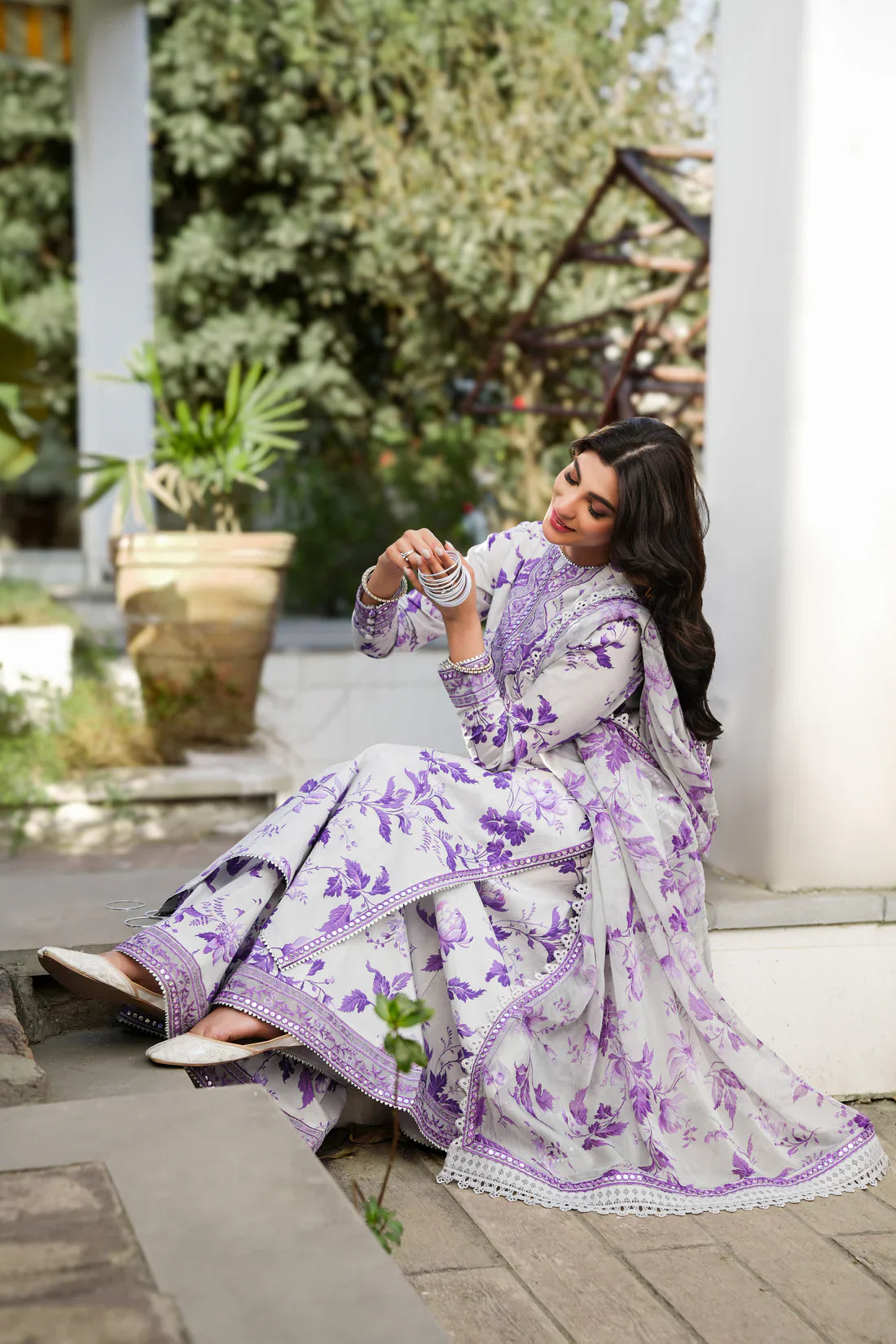Aneelas White Purple Lawn -25