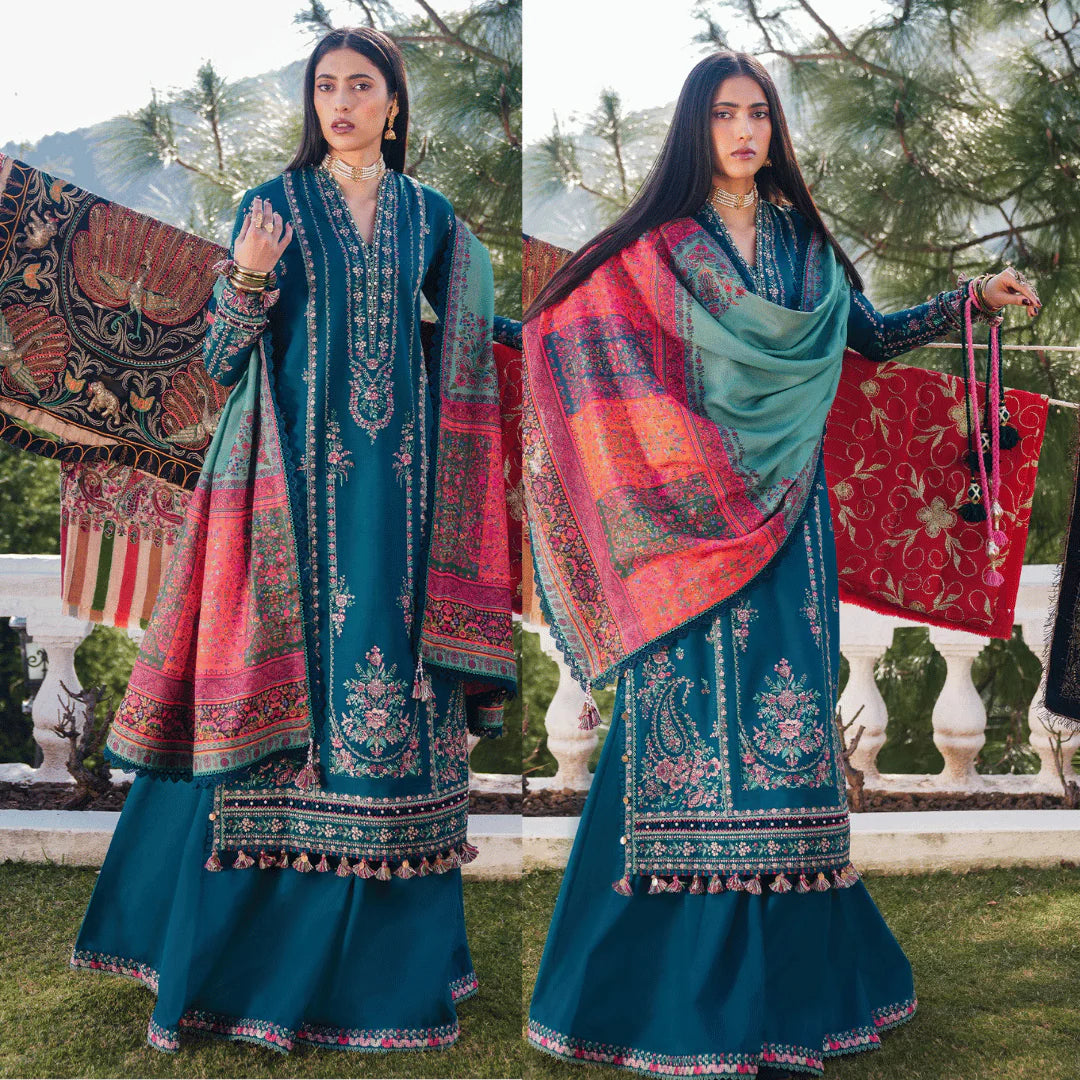 Hussain Rehar Winter Embroidered 3pc Dhanak Suite - zab1154