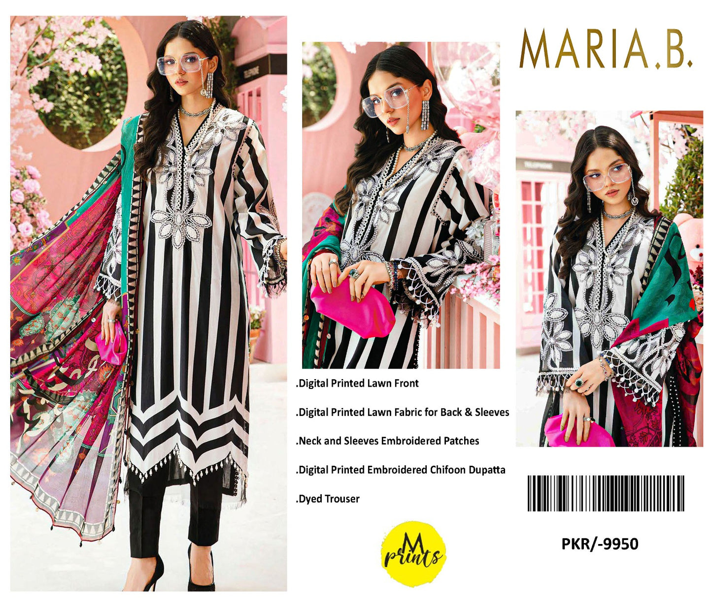 3 Piece Unstitched Embroidered Lawn Suit | MPT-2609-B
