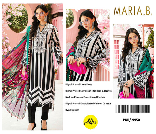 3 Piece Unstitched Embroidered Lawn Suit | MPT-2609-B