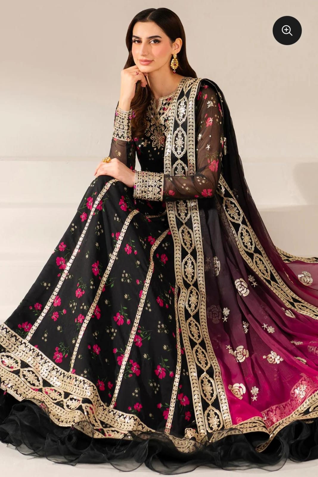 Farsha black frok 4 sides broder fancy 3 Piece