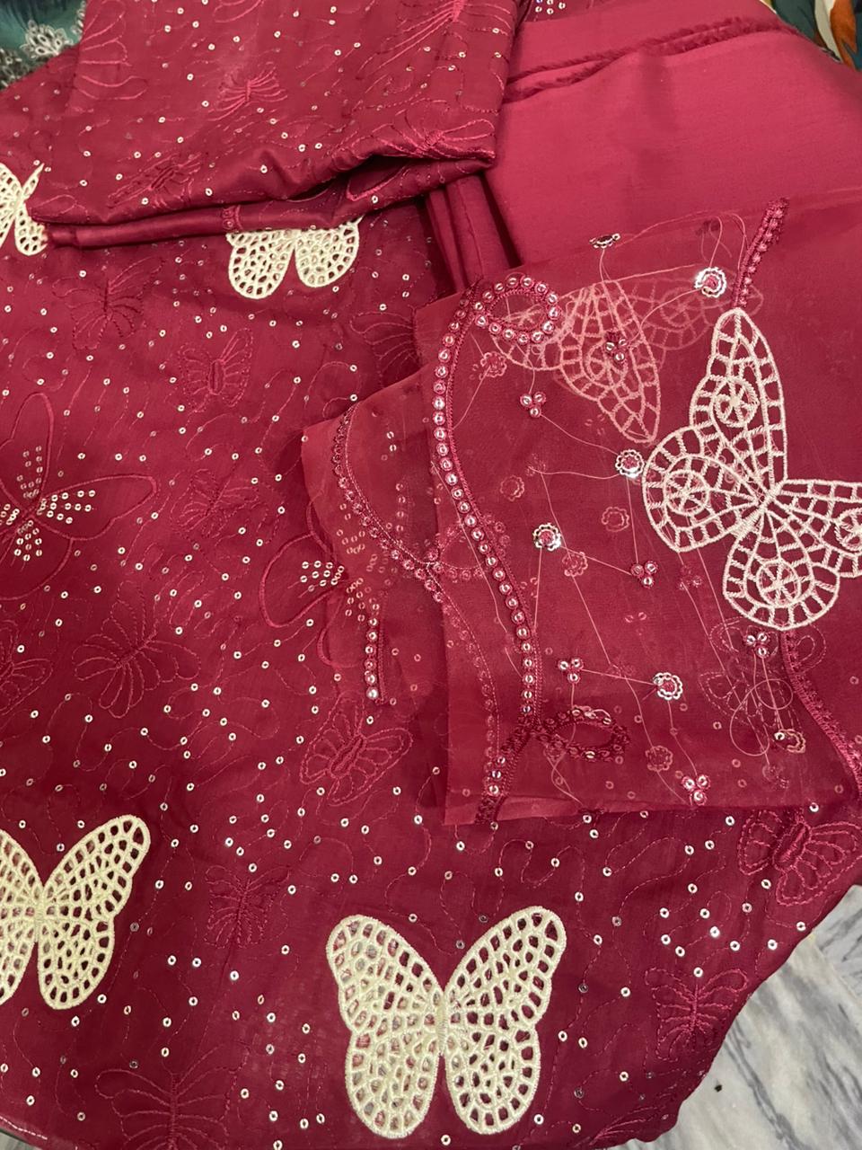 Mehroon butter fly light sequence embroidery thread
