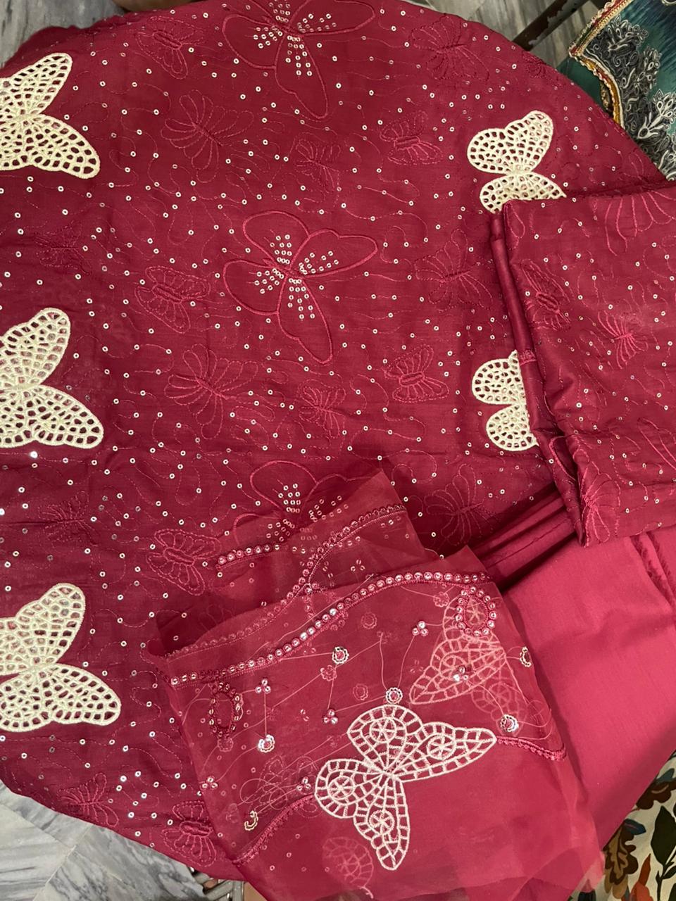 Mehroon butter fly light sequence embroidery thread
