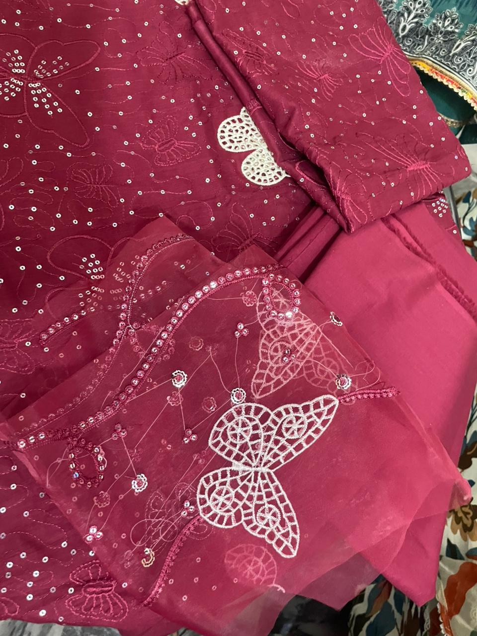 Mehroon butter fly light sequence embroidery thread