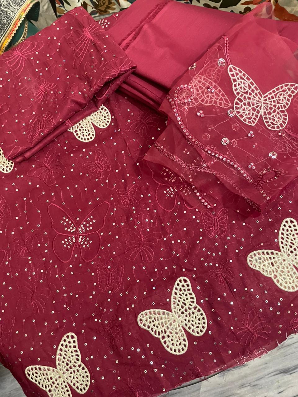 Mehroon butter fly light sequence embroidery thread
