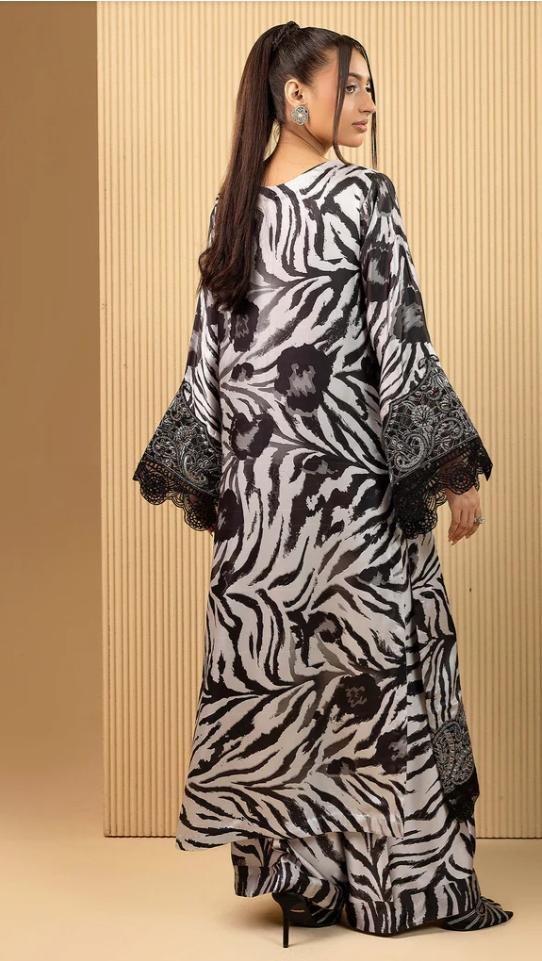 Adan Libas cheeta black & white __premium Lawn with embroidery shafoon duppta